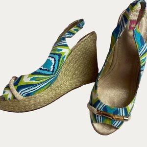 Elaine Turner Harper Espadrille Wedge Sandals Green Blue Size 8.5